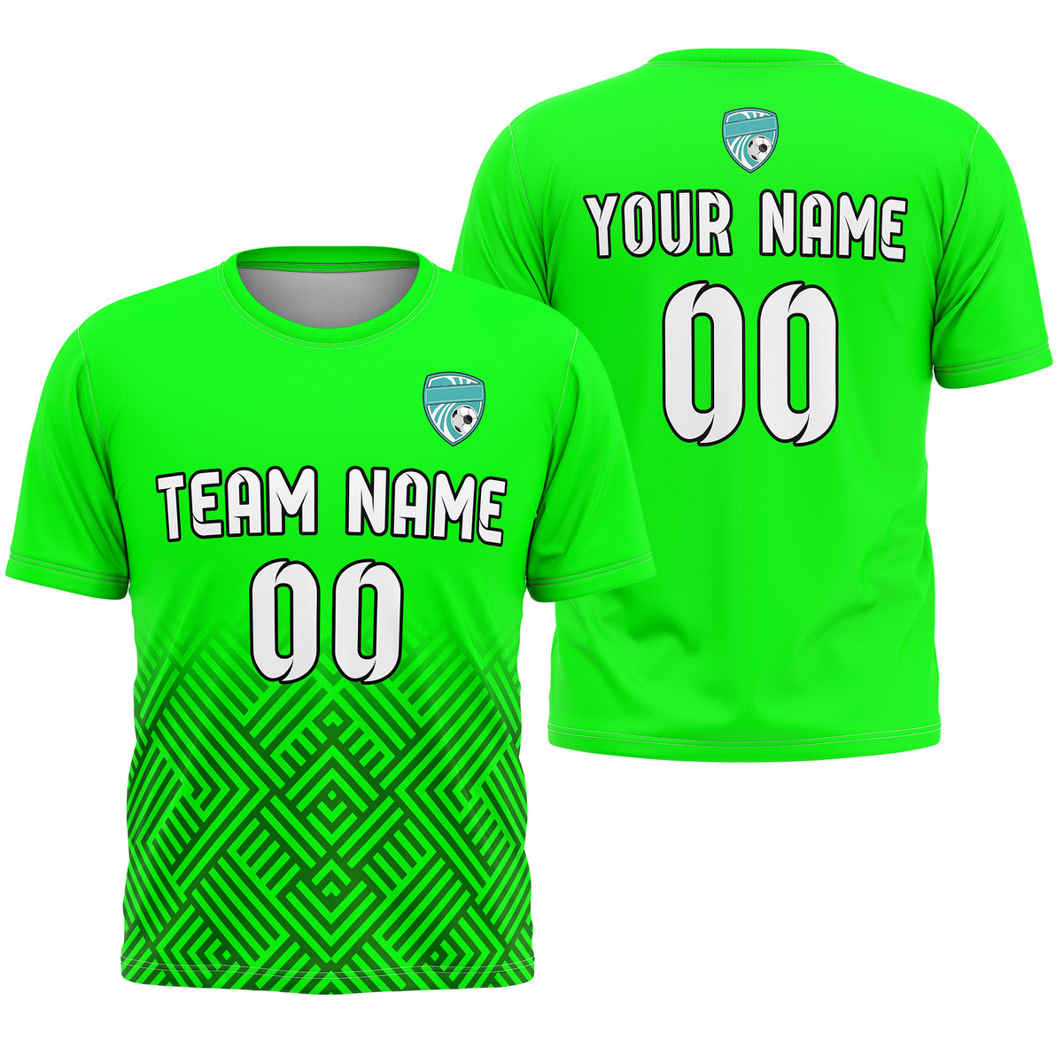 Soccer Jersey - Round Neck - Side Pattern - Design 2 - Neon Green