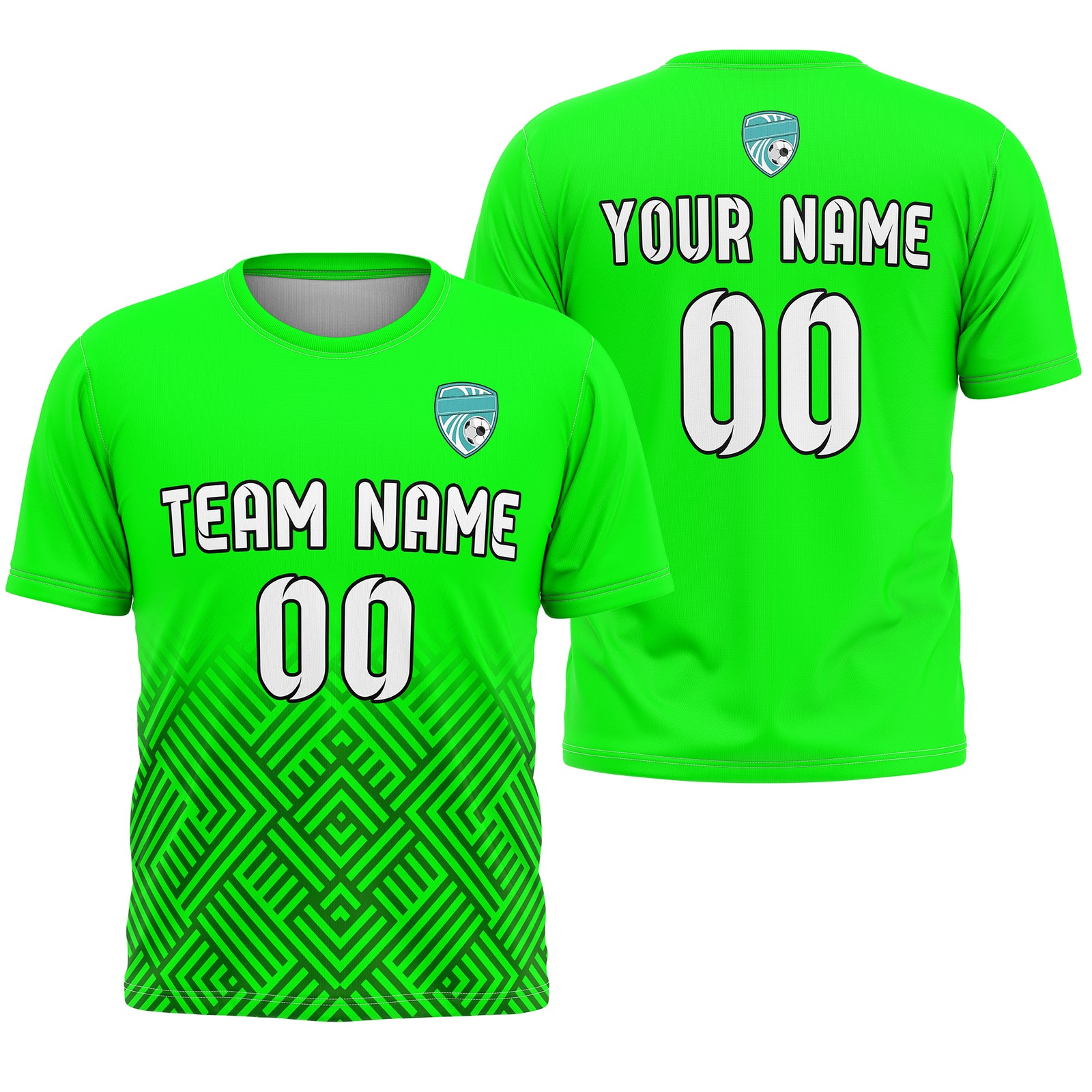 Soccer Jersey - Round Neck - Side Pattern - Design 2 - Neon Green