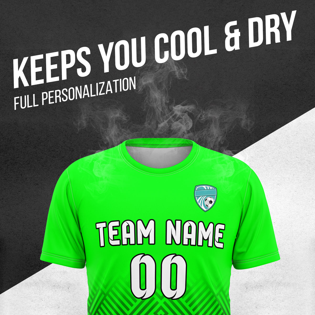 Soccer Jersey - Round Neck - Side Pattern - Design 2 - Neon Green