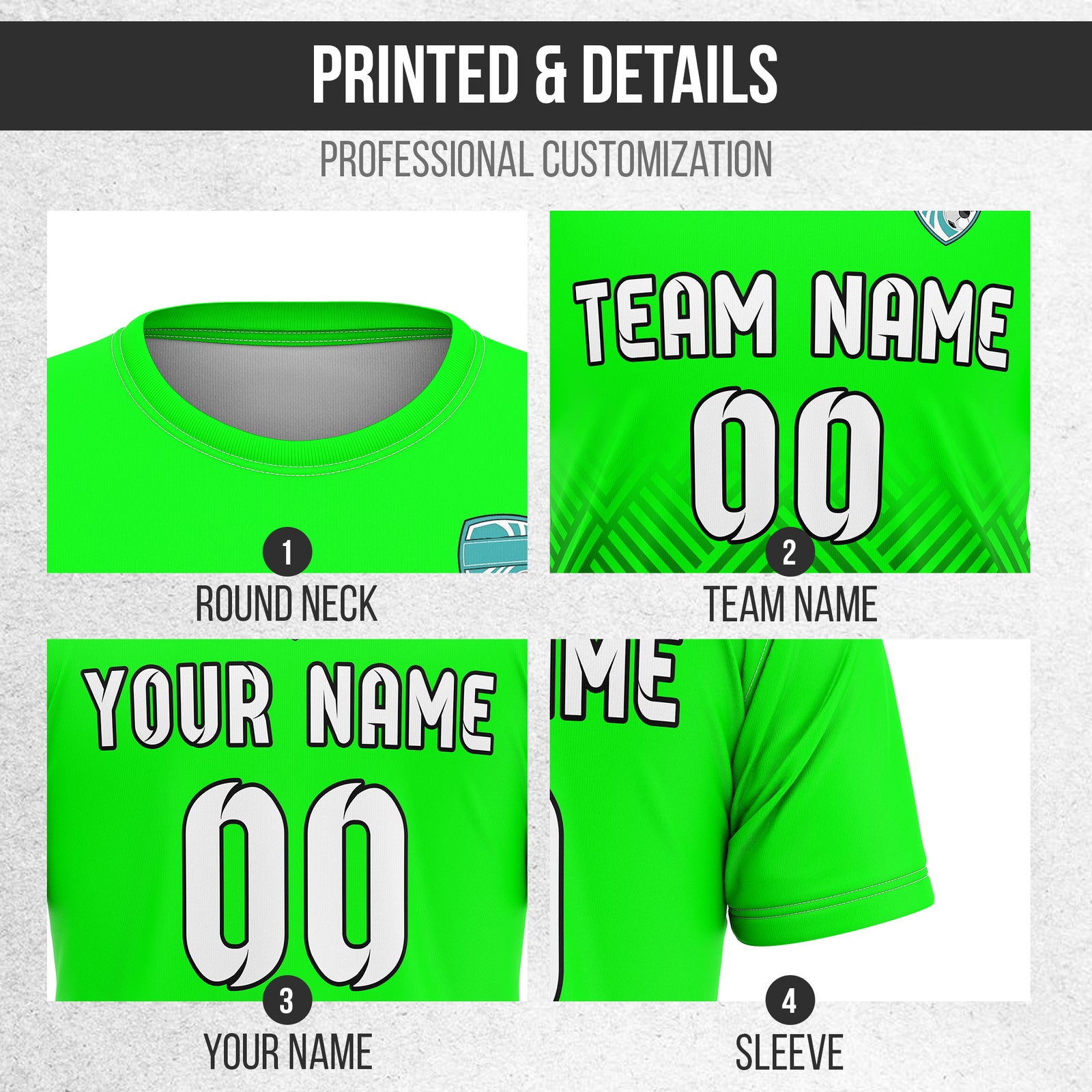 Soccer Jersey - Round Neck - Side Pattern - Design 2 - Neon Green