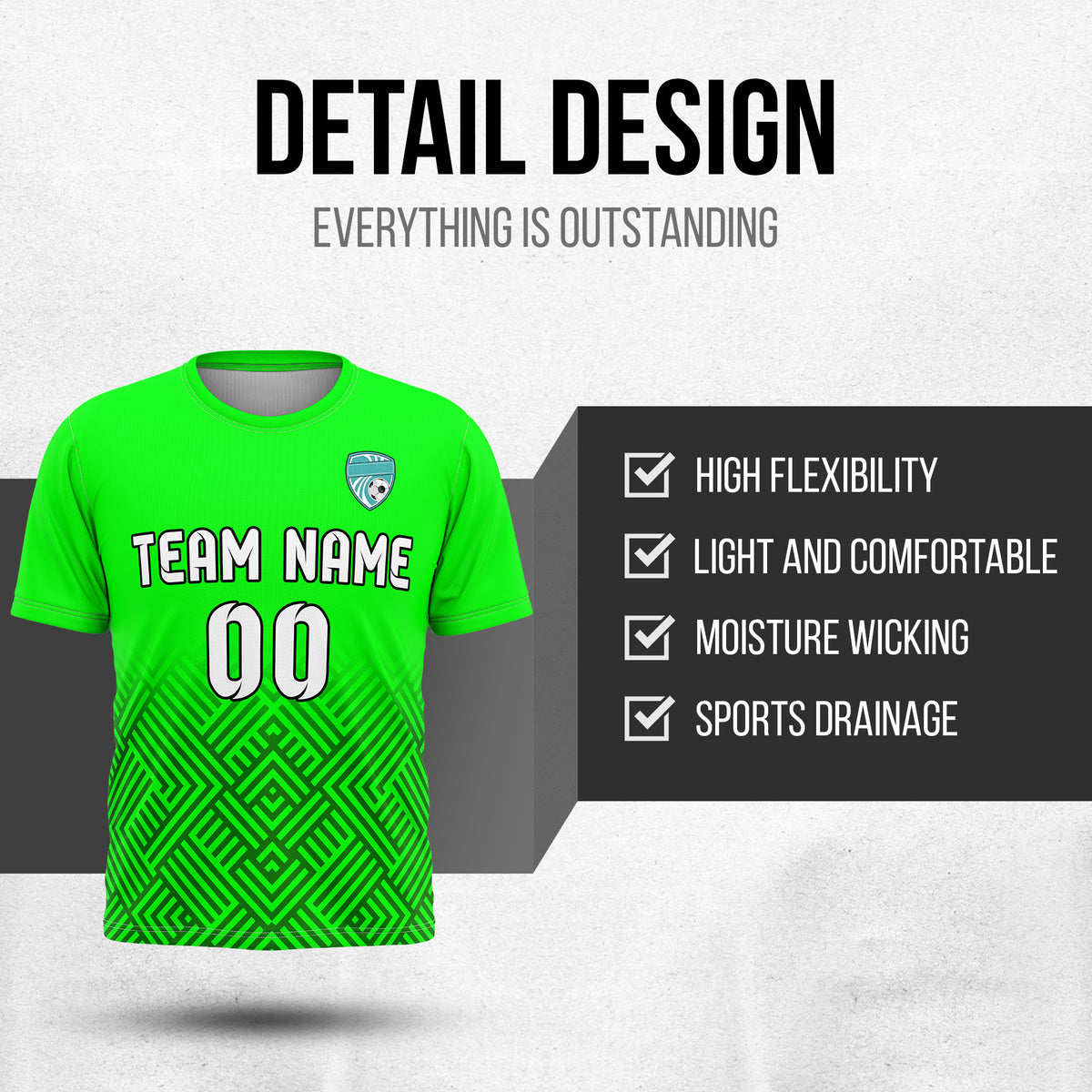 Soccer Jersey - Round Neck - Side Pattern - Design 2 - Neon Green