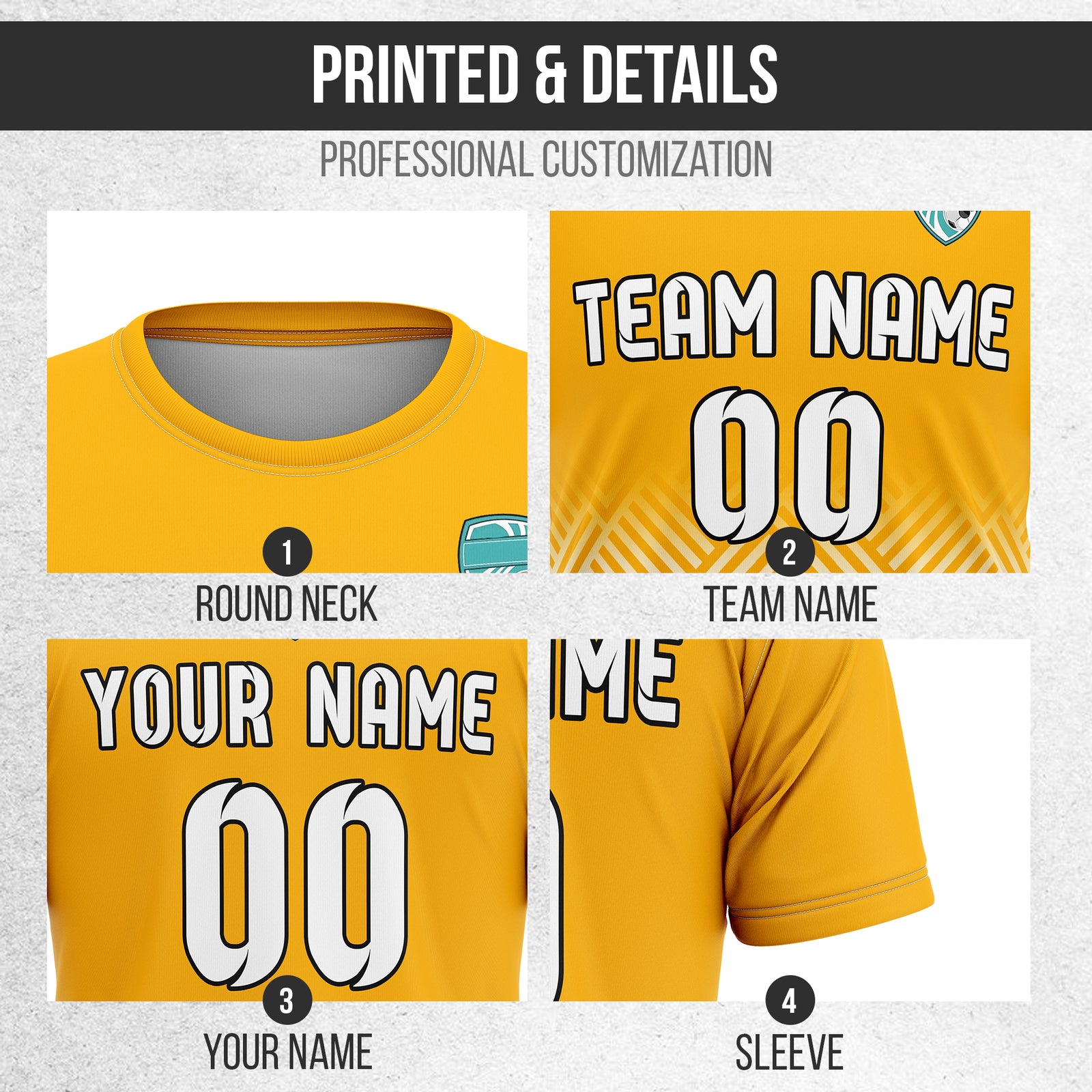 Soccer Jersey - Round Neck - Side Pattern - Design 2 - Orange