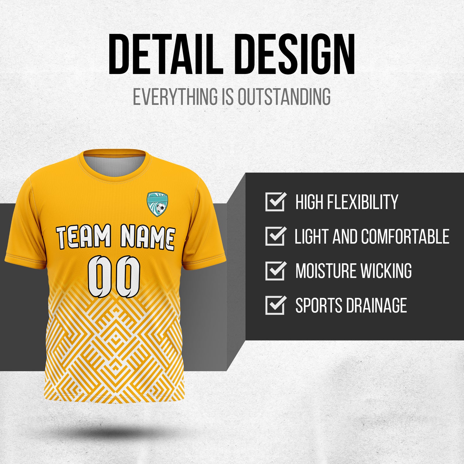 Soccer Jersey - Round Neck - Side Pattern - Design 2 - Orange