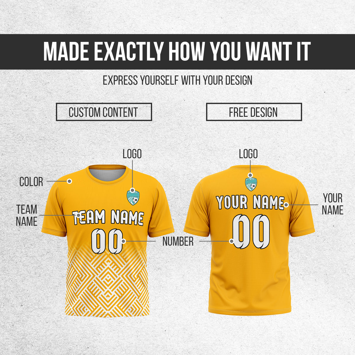 Soccer Jersey - Round Neck - Side Pattern - Design 2 - Orange