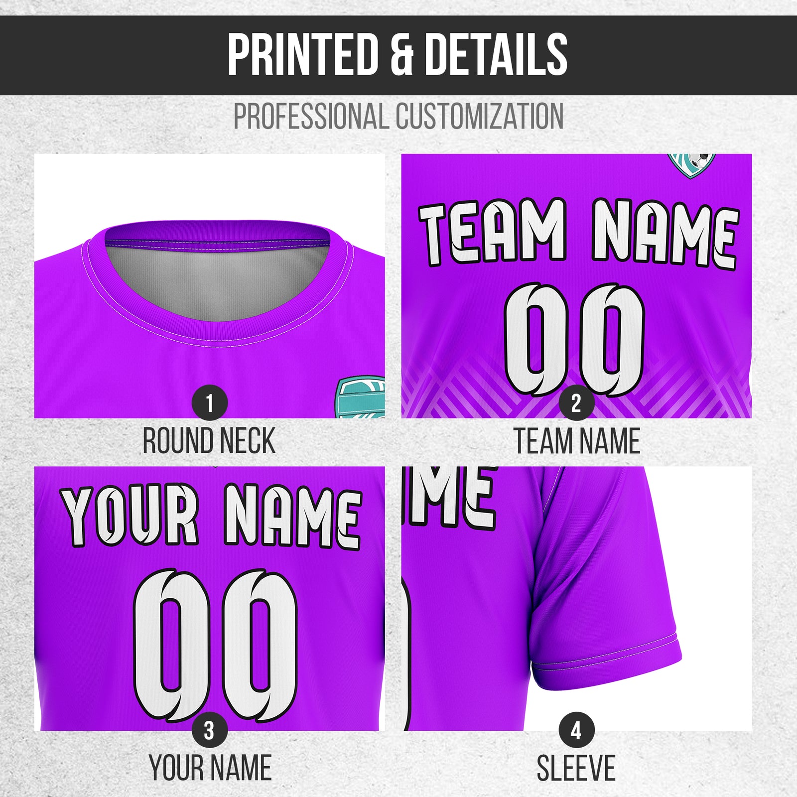 Soccer Jersey - Round Neck - Side Pattern - Design 2 - Purple