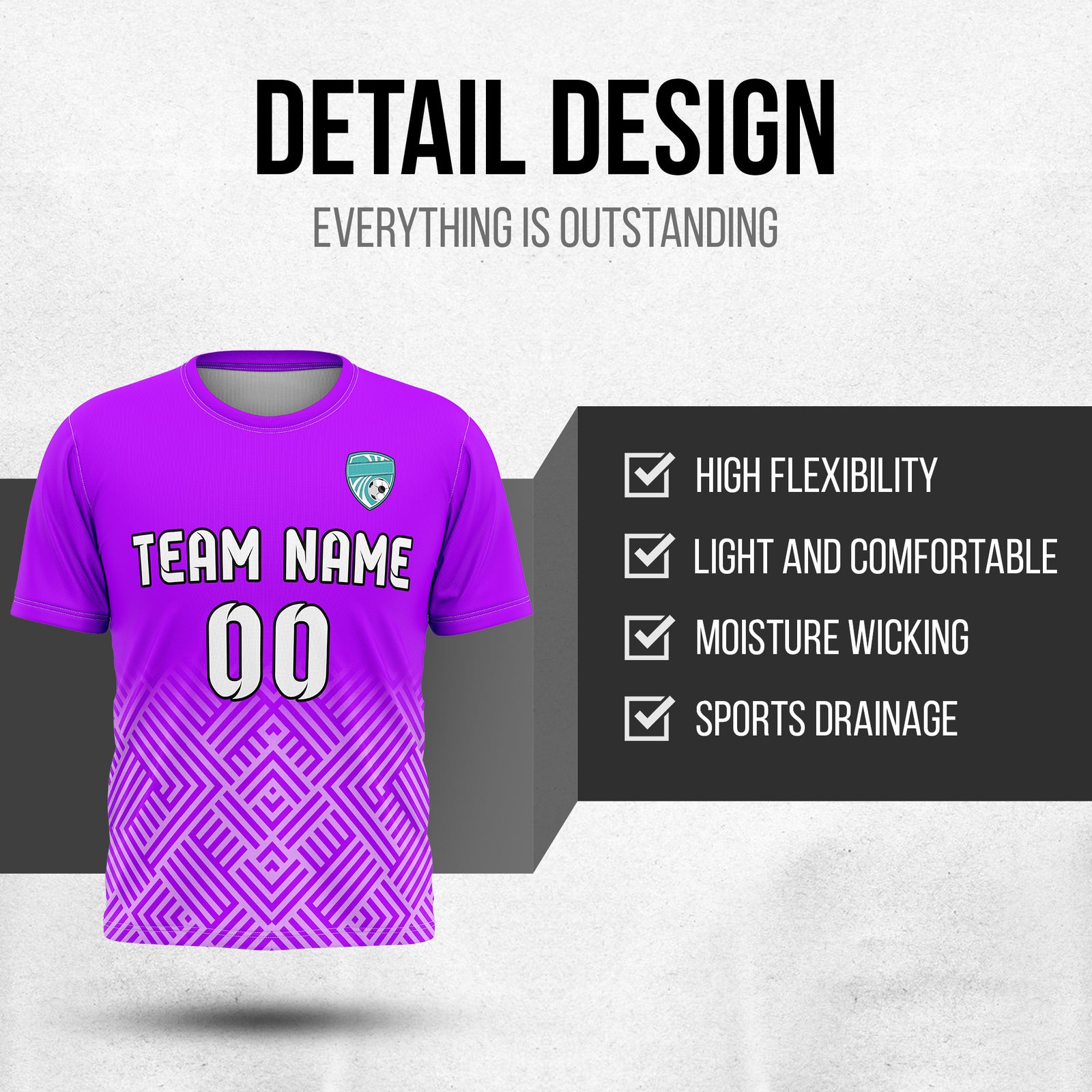 Soccer Jersey - Round Neck - Side Pattern - Design 2 - Purple