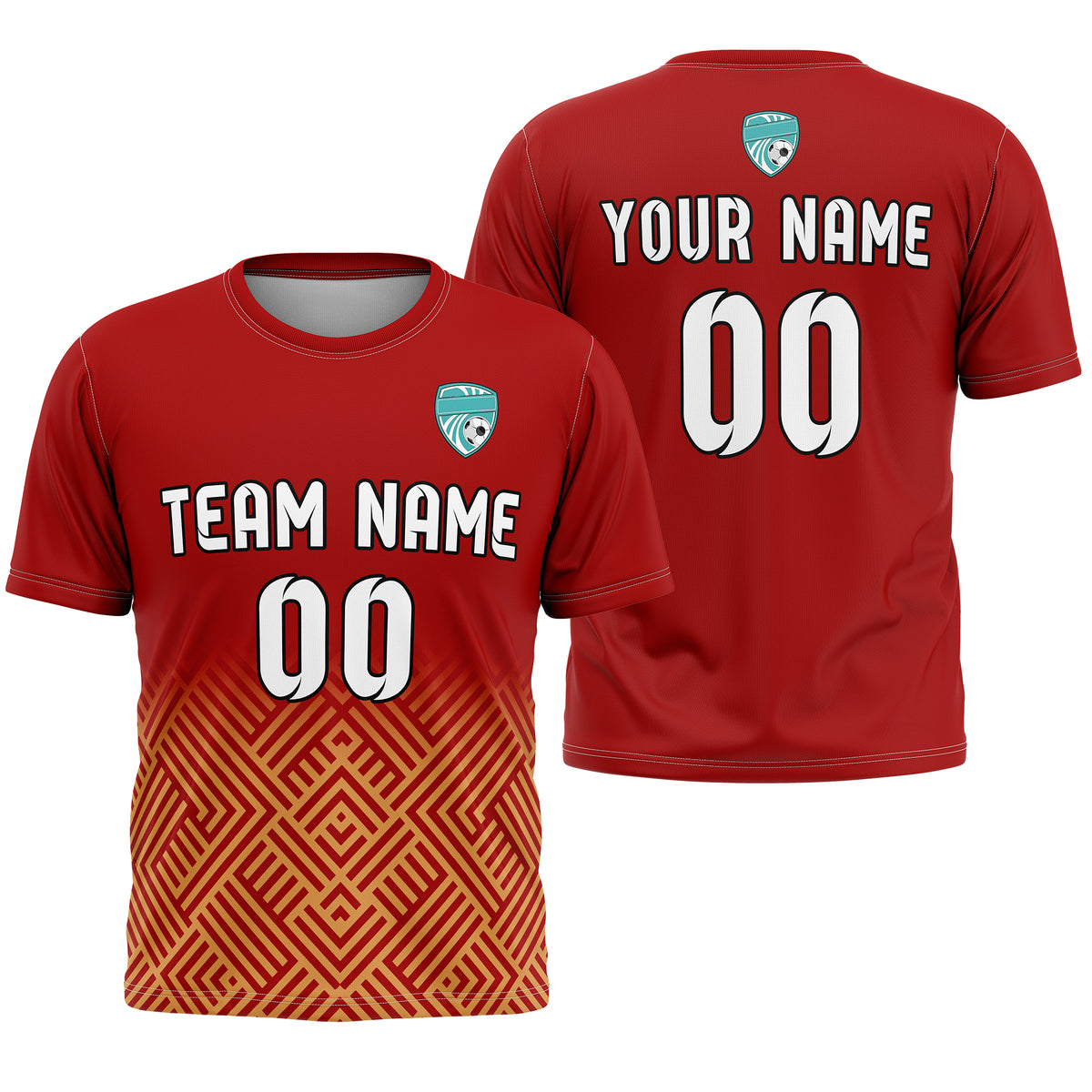 Soccer Jersey - Round Neck - Side Pattern - Design 2 - Red