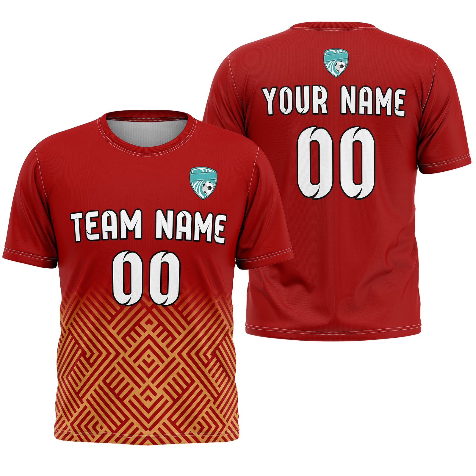 Soccer Jersey - Round Neck - Side Pattern - Design 2 - Red