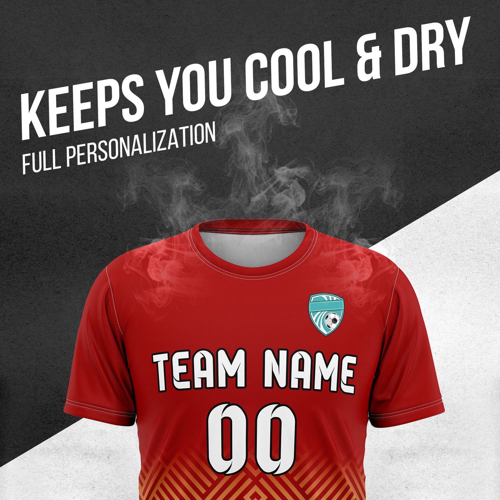 Soccer Jersey - Round Neck - Side Pattern - Design 2 - Red