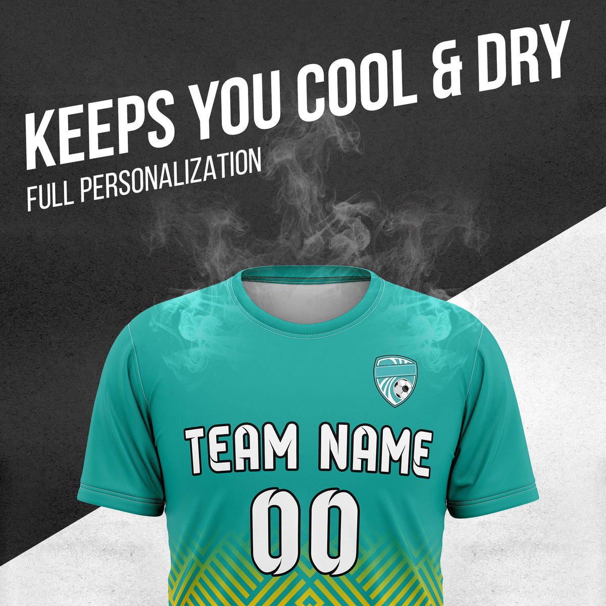 Soccer Jersey - Round Neck - Side Pattern - Design 2 - Teal