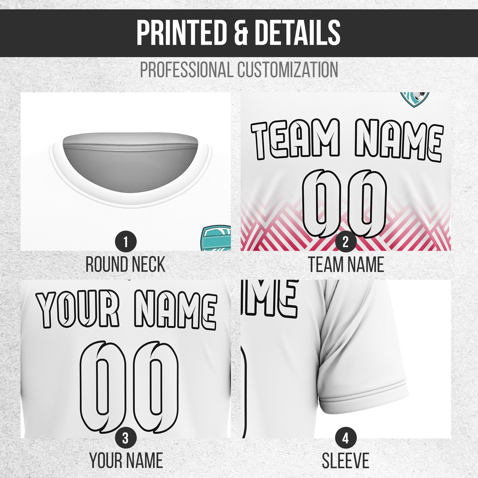 Soccer Jersey - Round Neck - Side Pattern - Design 2 - White