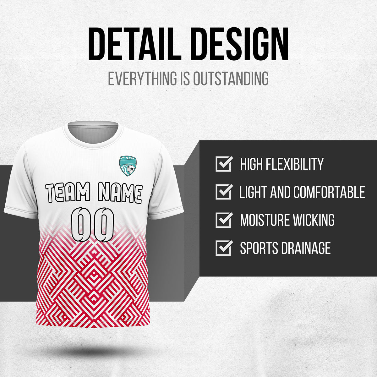 Soccer Jersey - Round Neck - Side Pattern - Design 2 - White