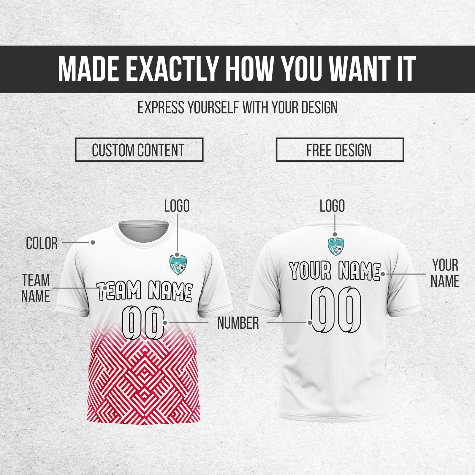 Soccer Jersey - Round Neck - Side Pattern - Design 2 - White