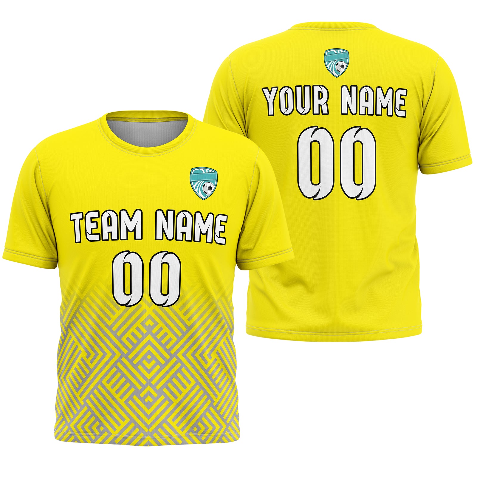 Soccer Jersey - Round Neck - Side Pattern - Design 2 - Yellow