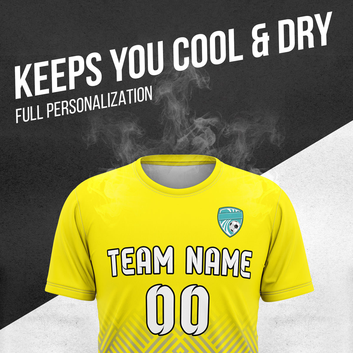 Soccer Jersey - Round Neck - Side Pattern - Design 2 - Yellow