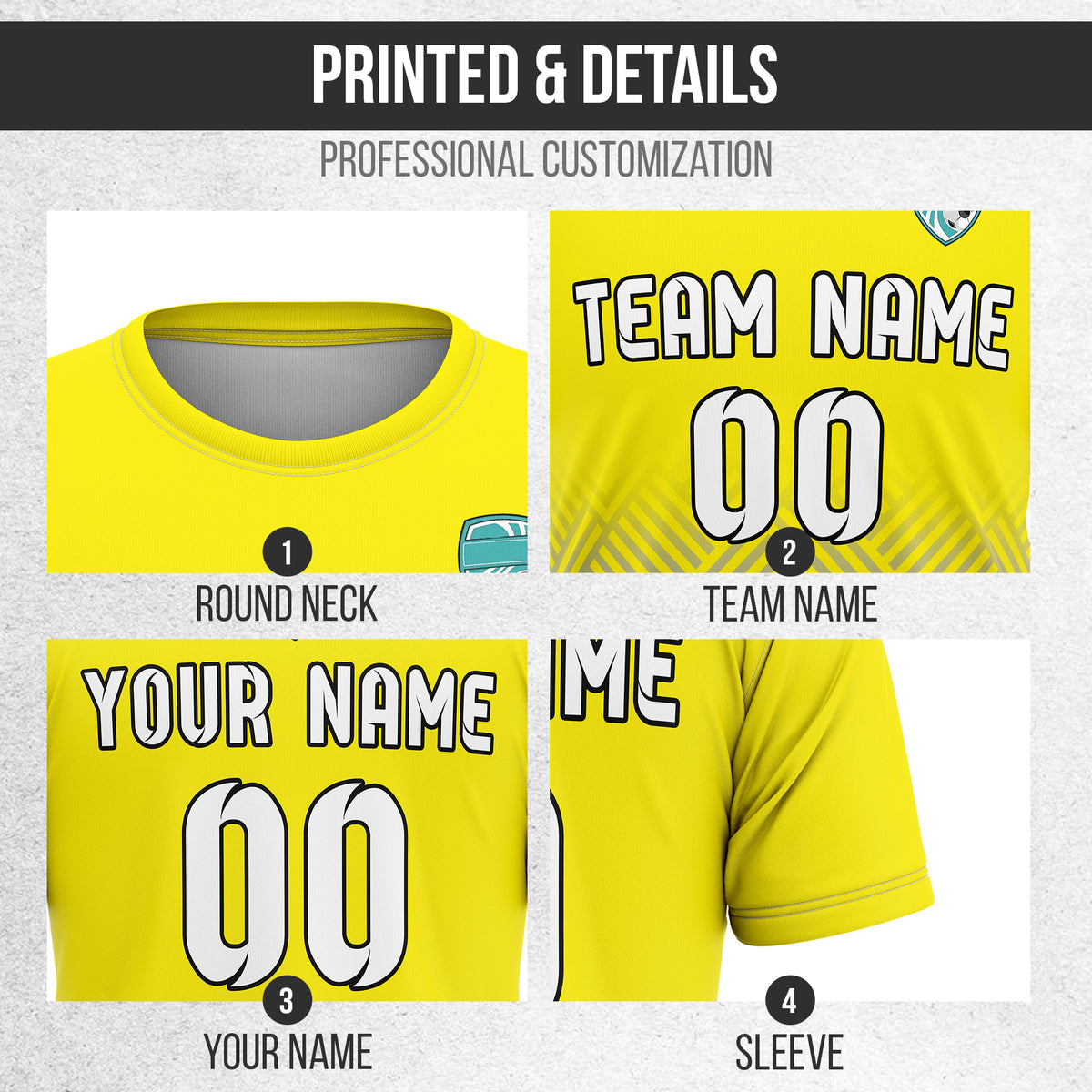 Soccer Jersey - Round Neck - Side Pattern - Design 2 - Yellow