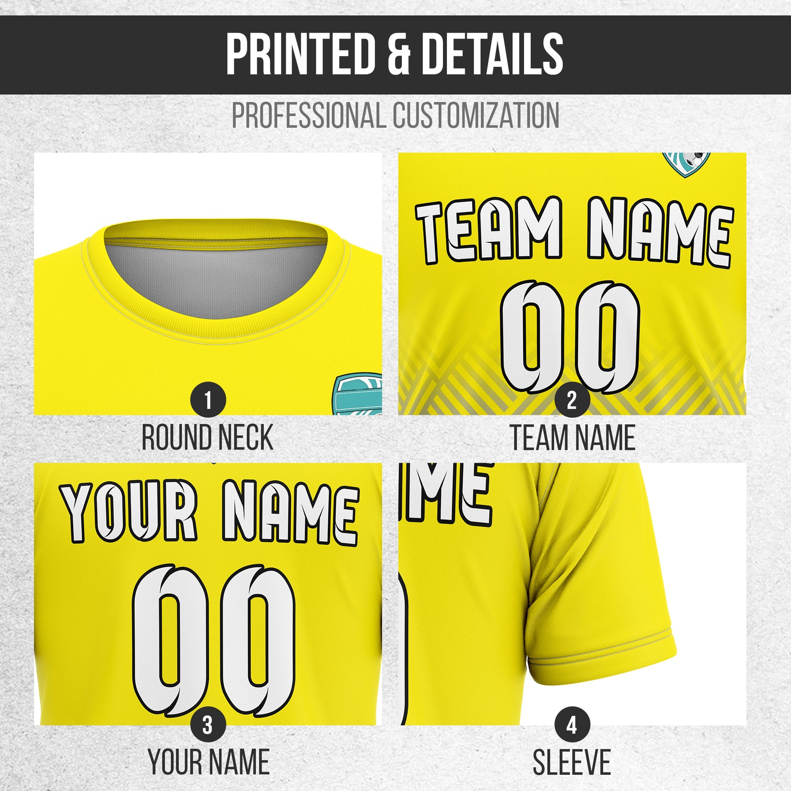 Soccer Jersey - Round Neck - Side Pattern - Design 2 - Yellow