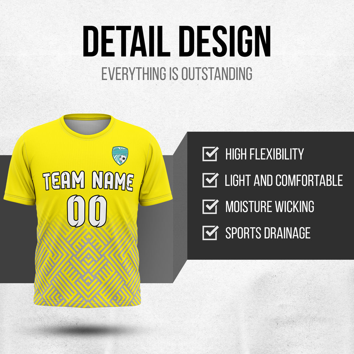 Soccer Jersey - Round Neck - Side Pattern - Design 2 - Yellow