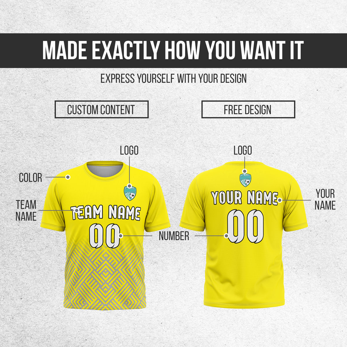 Soccer Jersey - Round Neck - Side Pattern - Design 2 - Yellow