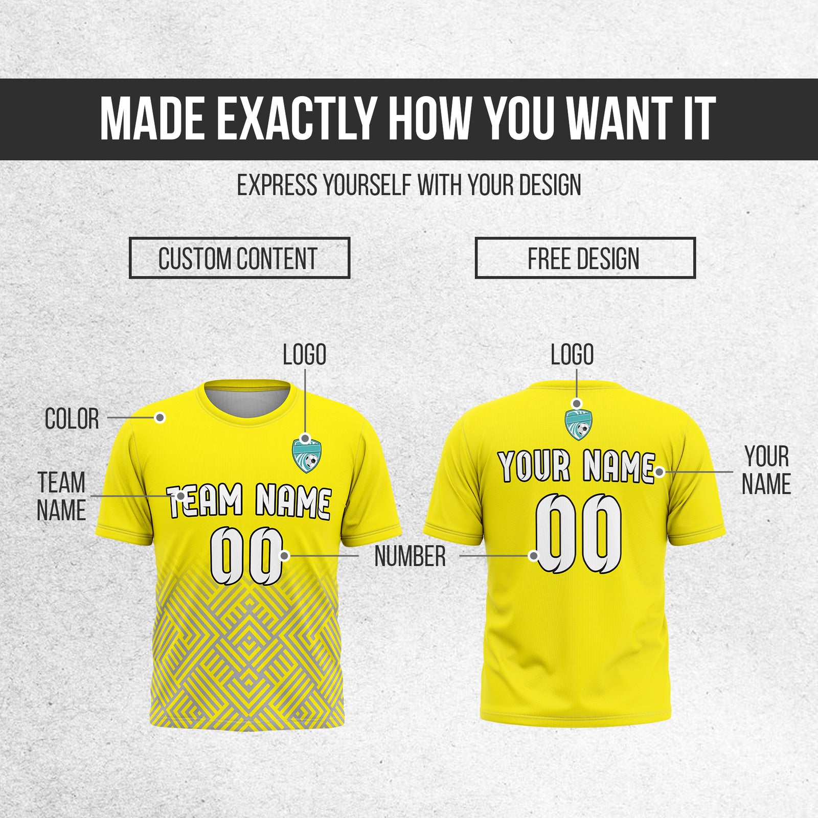 Soccer Jersey - Round Neck - Side Pattern - Design 2 - Yellow