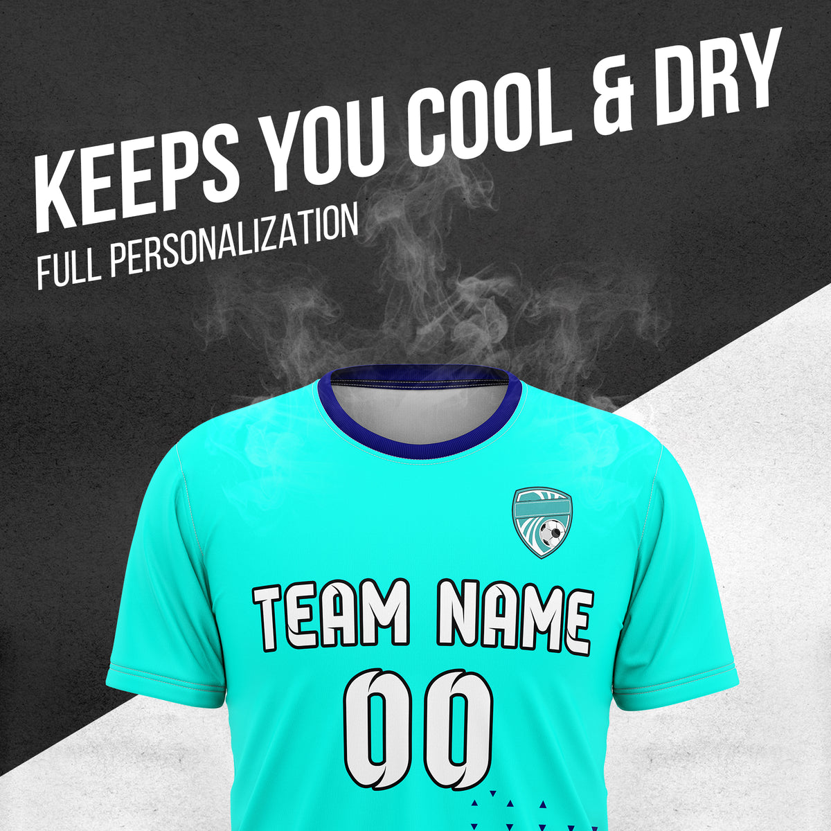 Soccer Jersey - Round Neck - Side Pattern - Design 3 - Aqua