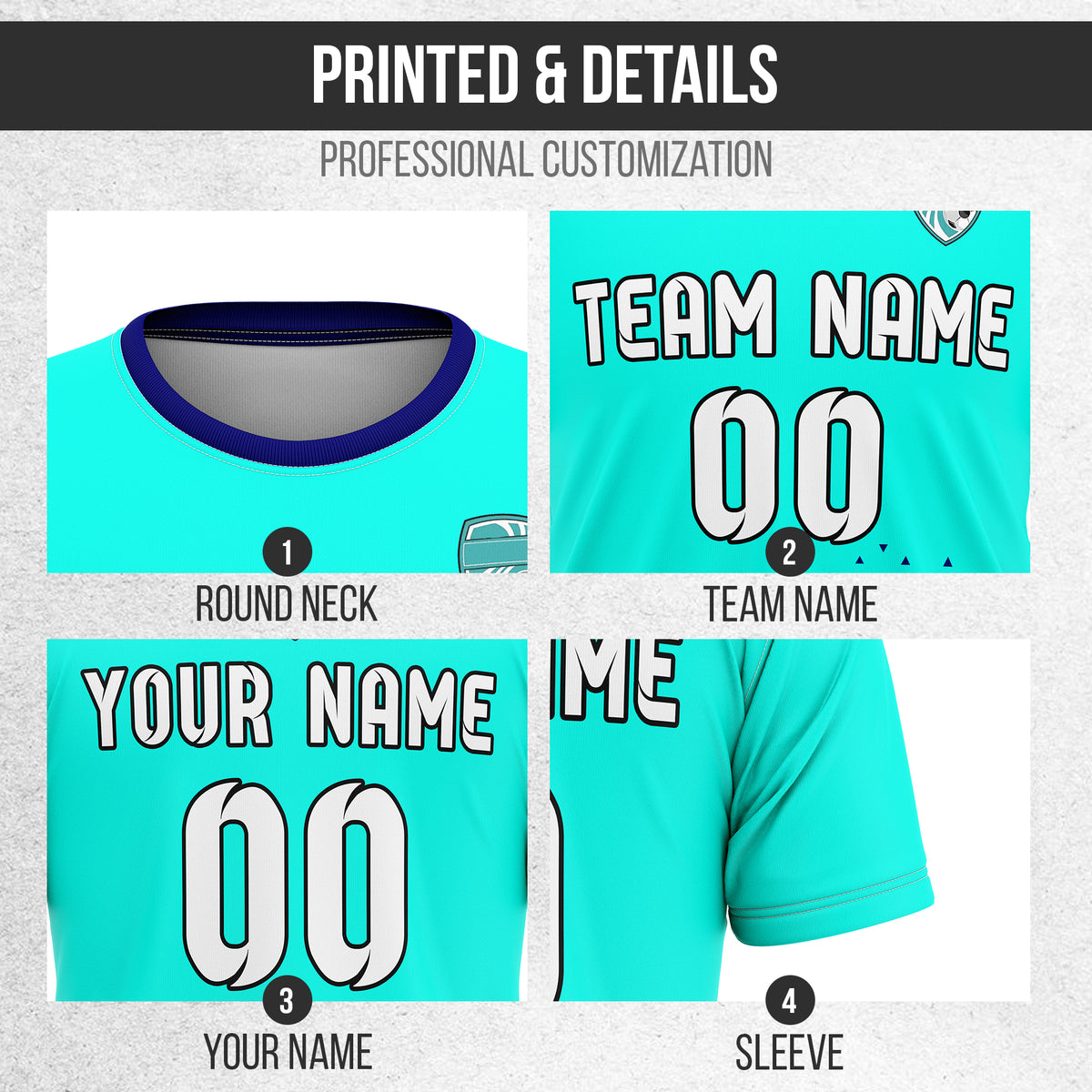 Soccer Jersey - Round Neck - Side Pattern - Design 3 - Aqua