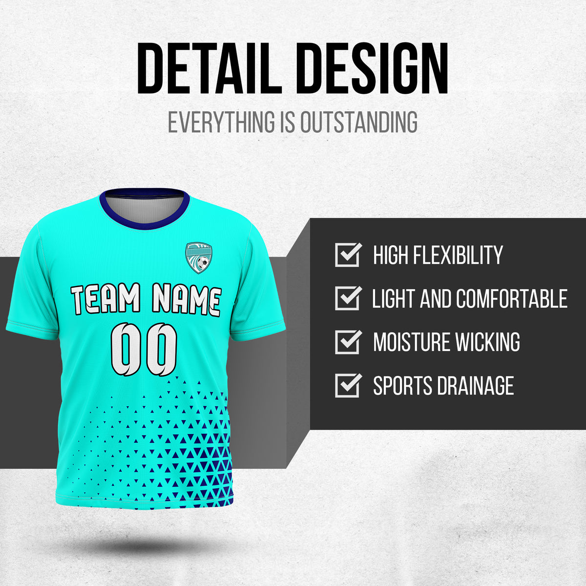 Soccer Jersey - Round Neck - Side Pattern - Design 3 - Aqua