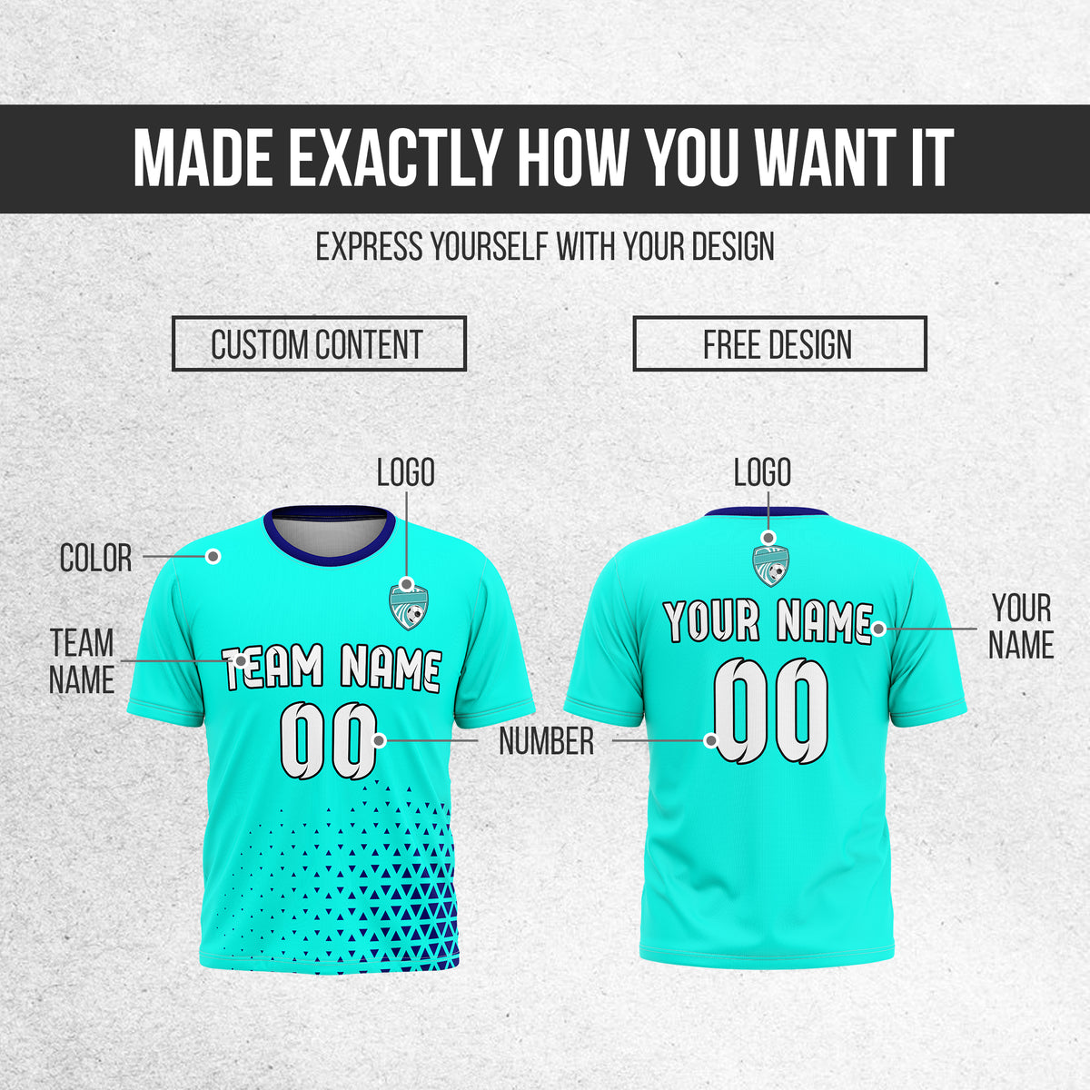 Soccer Jersey - Round Neck - Side Pattern - Design 3 - Aqua