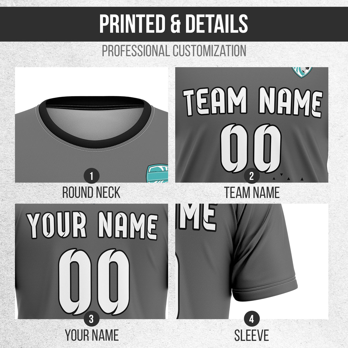 Soccer Jersey - Round Neck - Side Pattern - Design 3 - Dark Grey