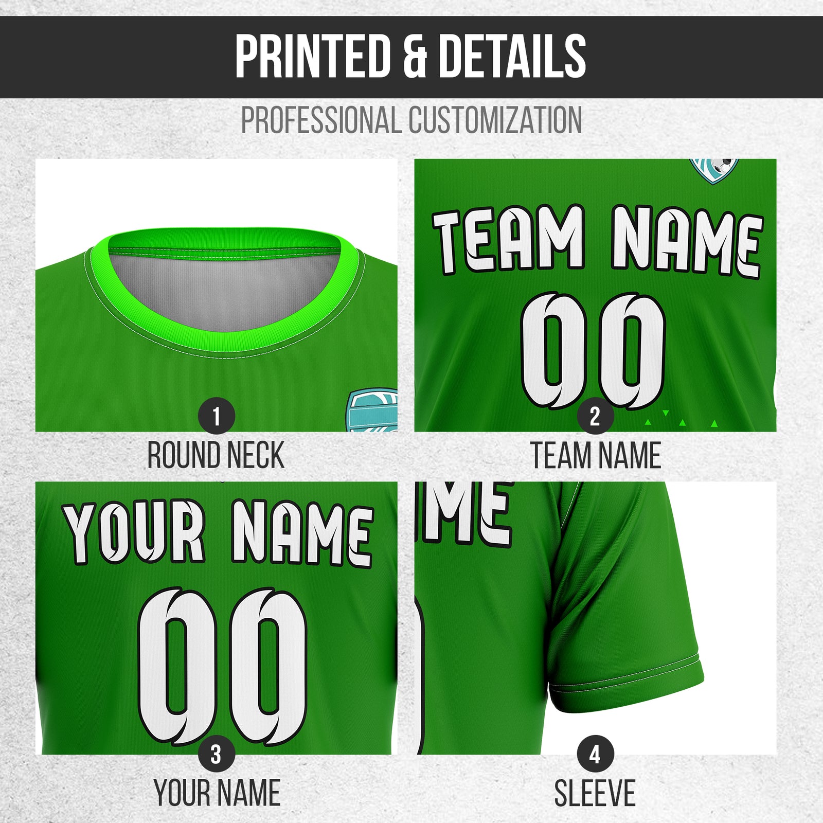 Soccer Jersey - Round Neck - Side Pattern - Design 3 - Green