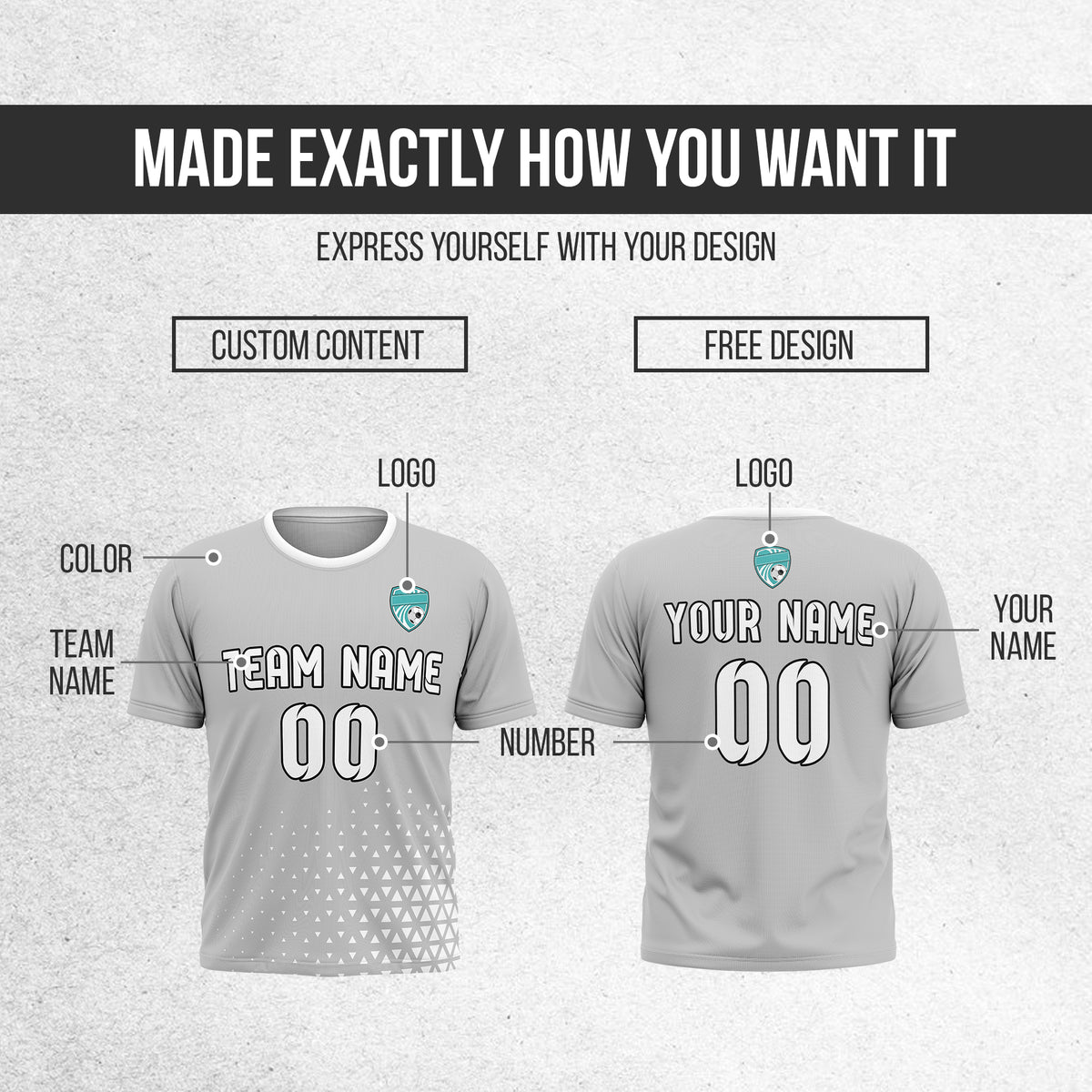 Soccer Jersey - Round Neck - Side Pattern - Design 3 - Grey