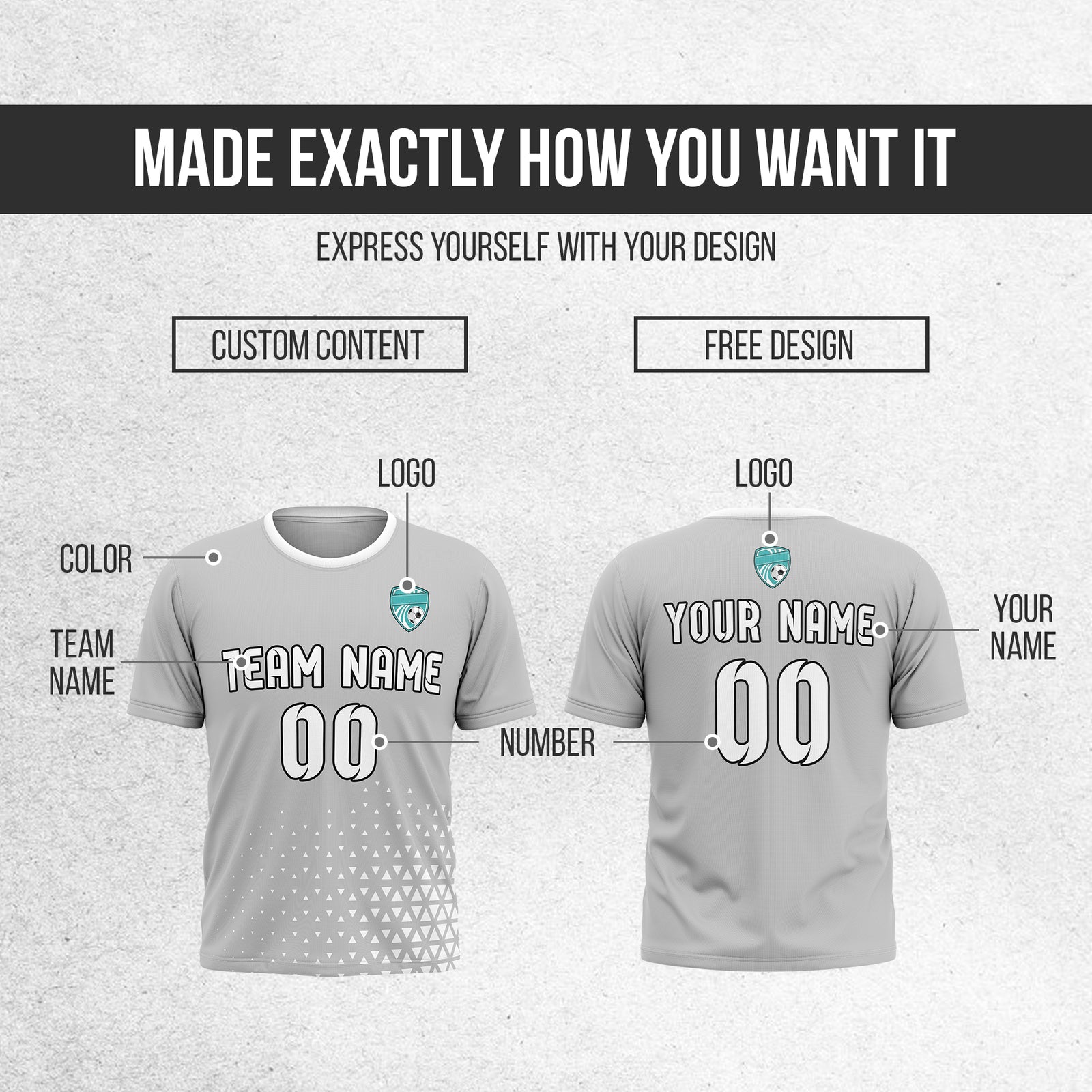 Soccer Jersey - Round Neck - Side Pattern - Design 3 - Grey