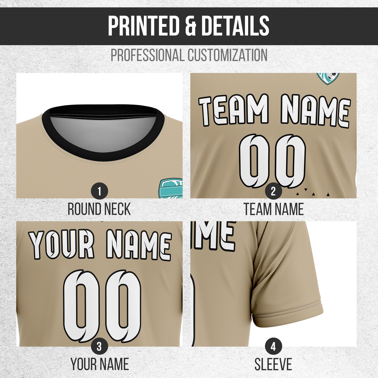 Soccer Jersey - Round Neck - Side Pattern - Design 3 - Khakhii