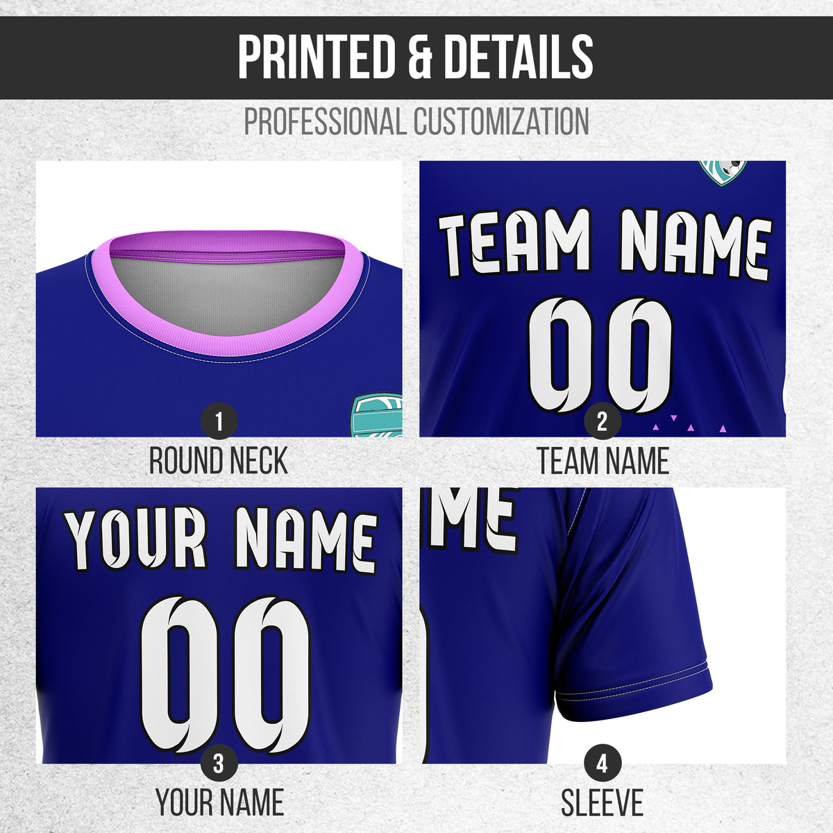 Soccer Jersey - Round Neck - Side Pattern - Design 3 - Navy