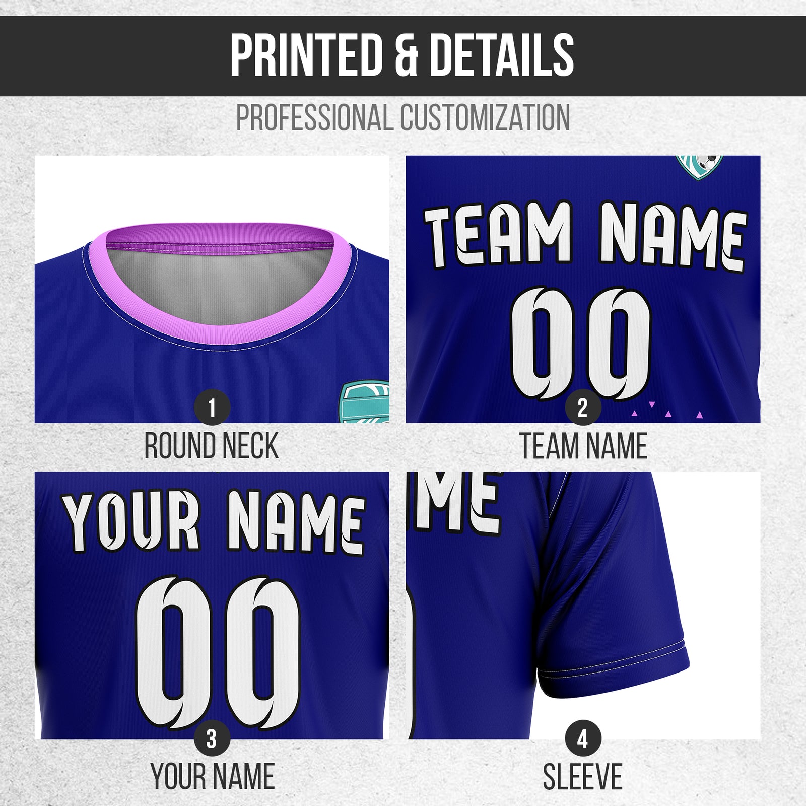 Soccer Jersey - Round Neck - Side Pattern - Design 3 - Navy