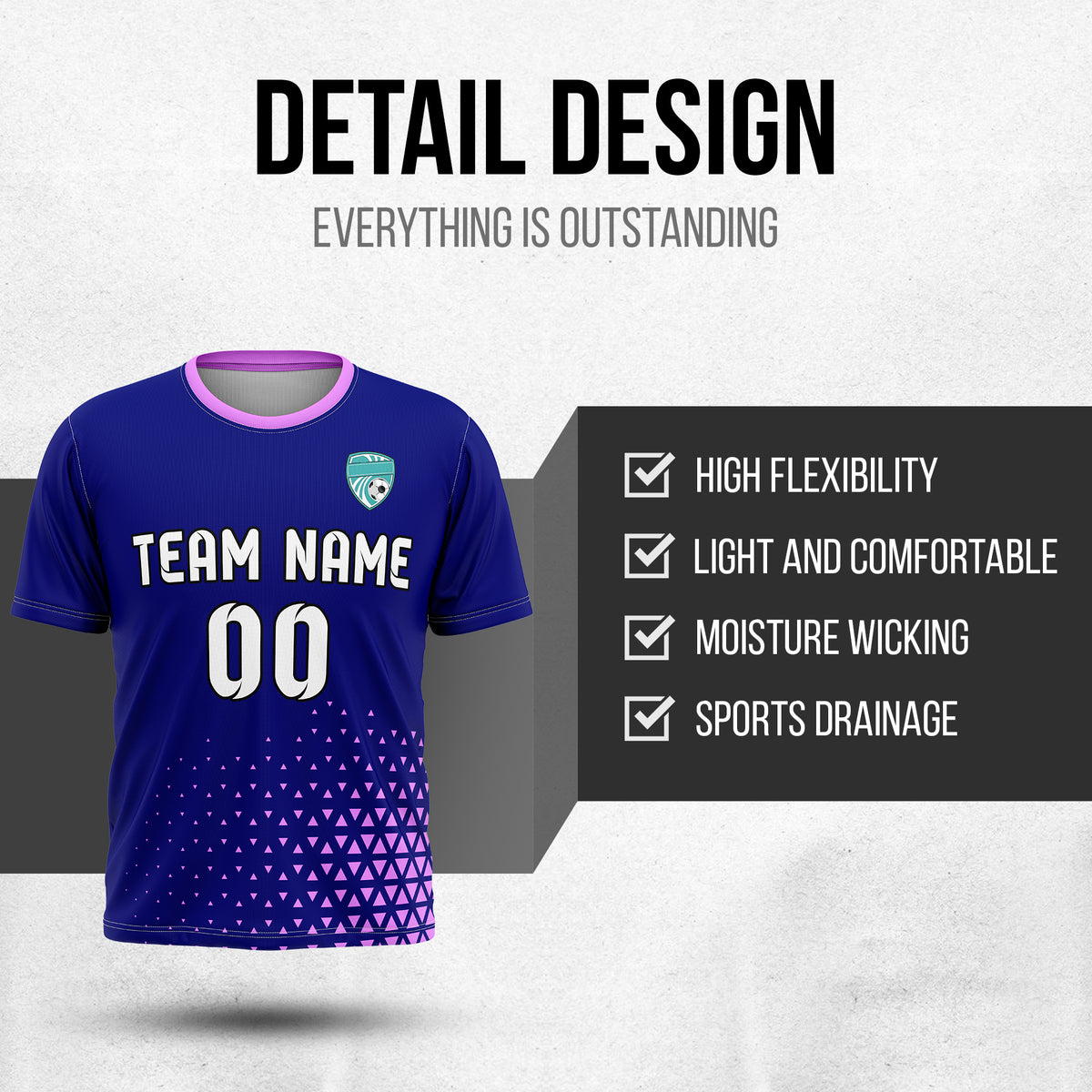 Soccer Jersey - Round Neck - Side Pattern - Design 3 - Navy