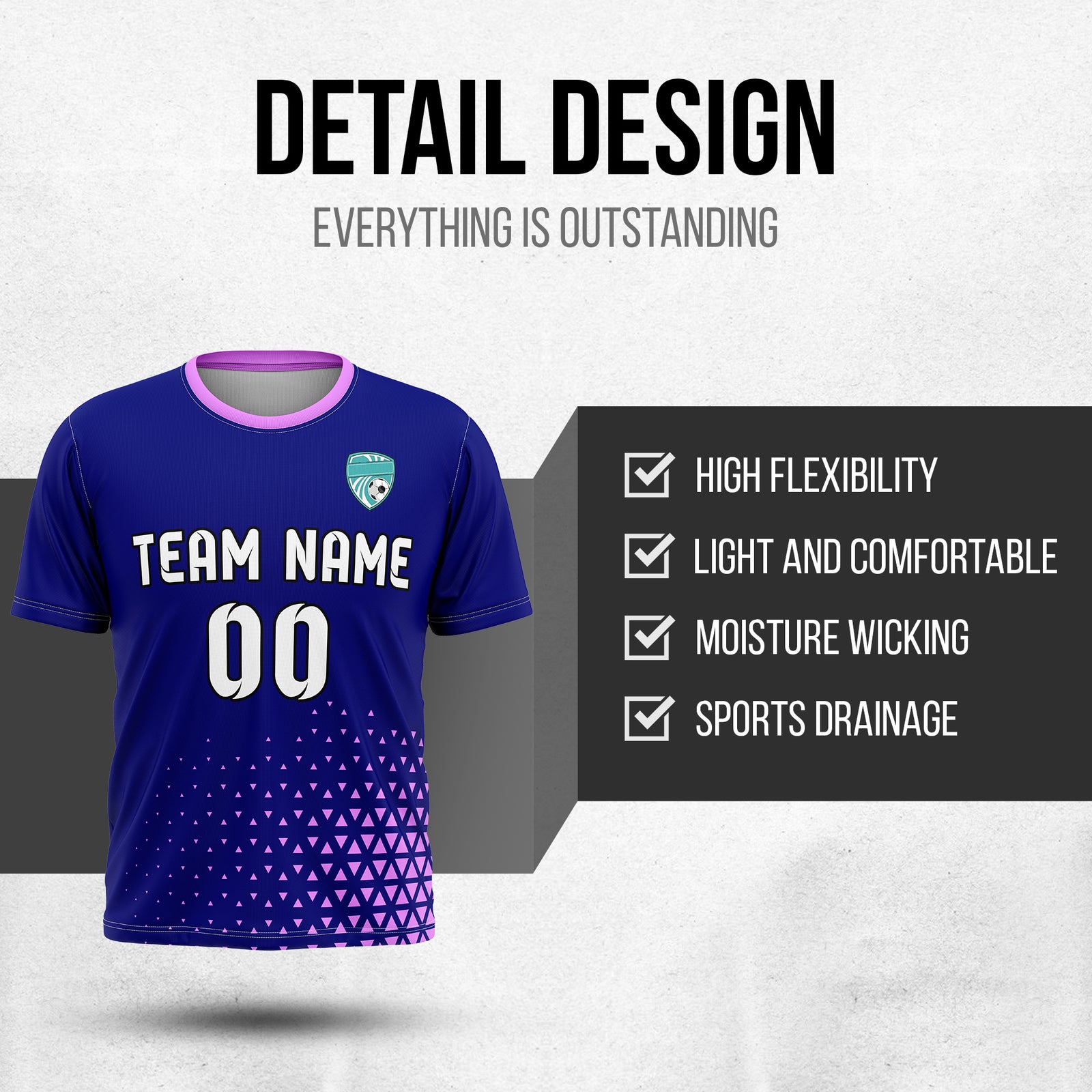 Soccer Jersey - Round Neck - Side Pattern - Design 3 - Navy