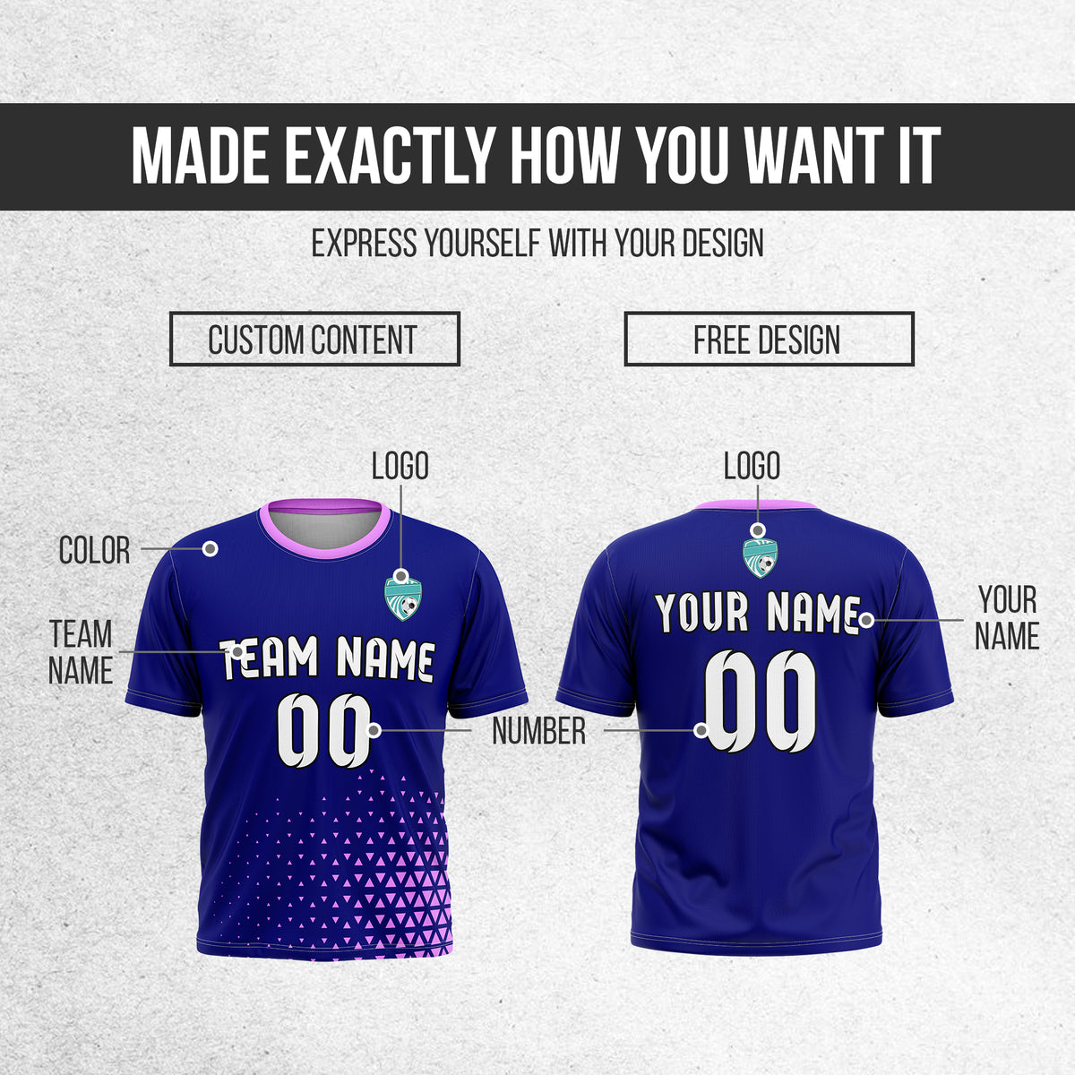 Soccer Jersey - Round Neck - Side Pattern - Design 3 - Navy