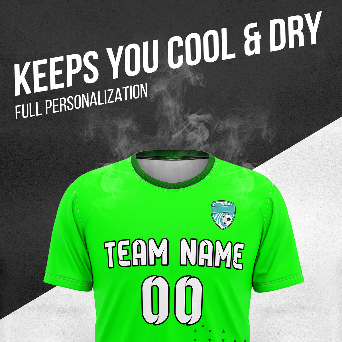 Soccer Jersey - Round Neck - Side Pattern - Design 3 - Neon Green