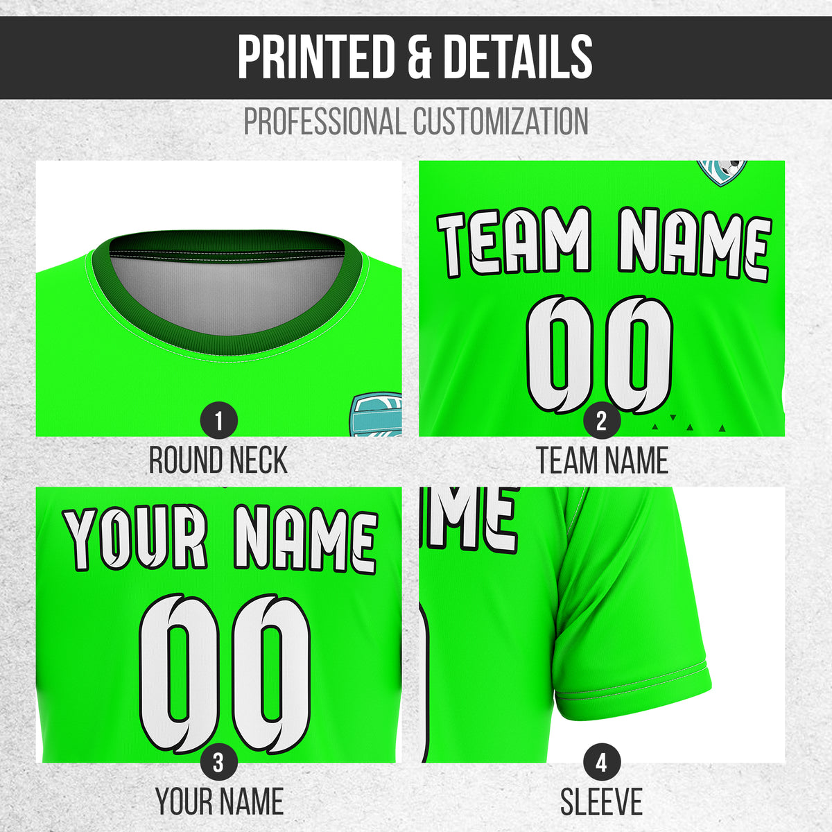 Soccer Jersey - Round Neck - Side Pattern - Design 3 - Neon Green