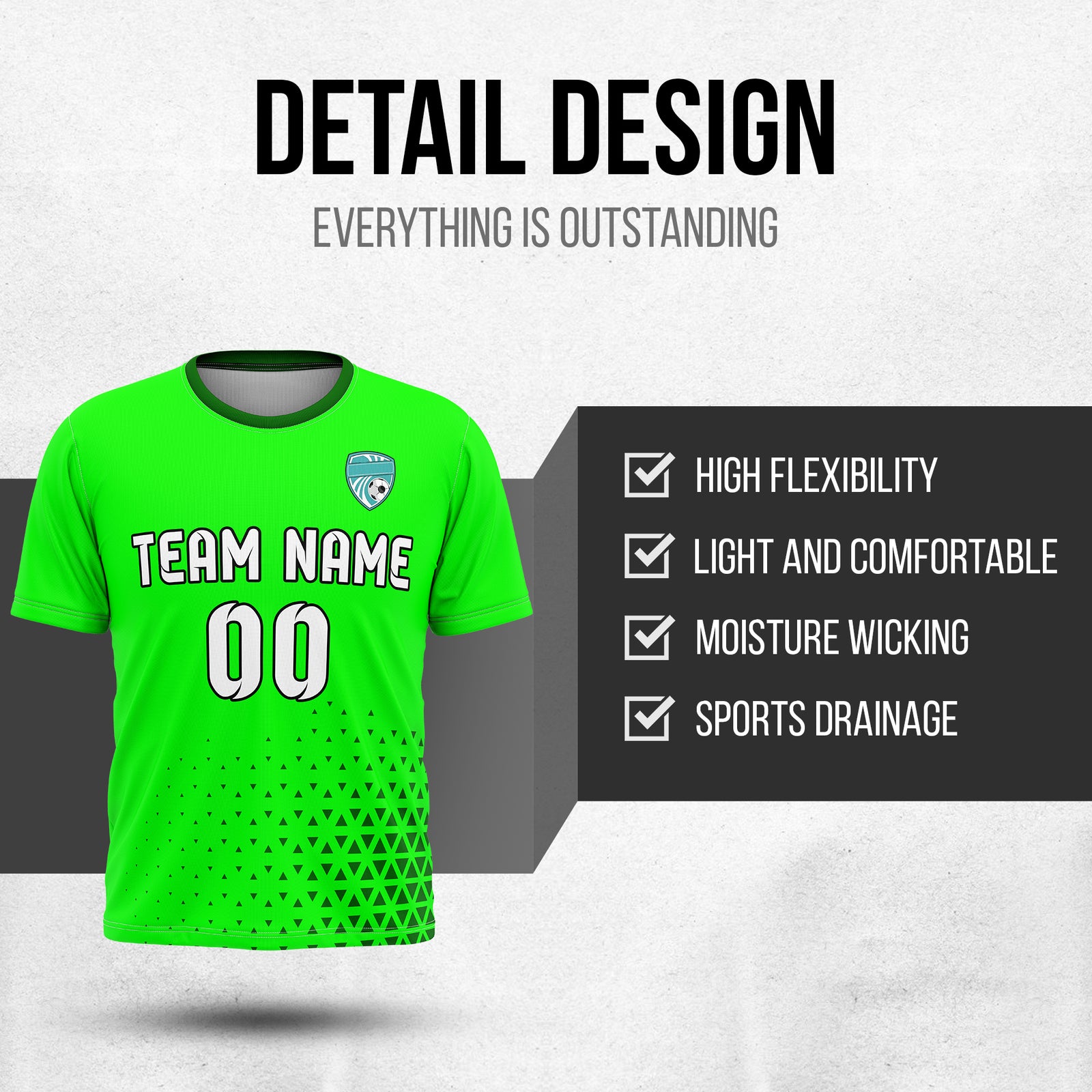 Soccer Jersey - Round Neck - Side Pattern - Design 3 - Neon Green