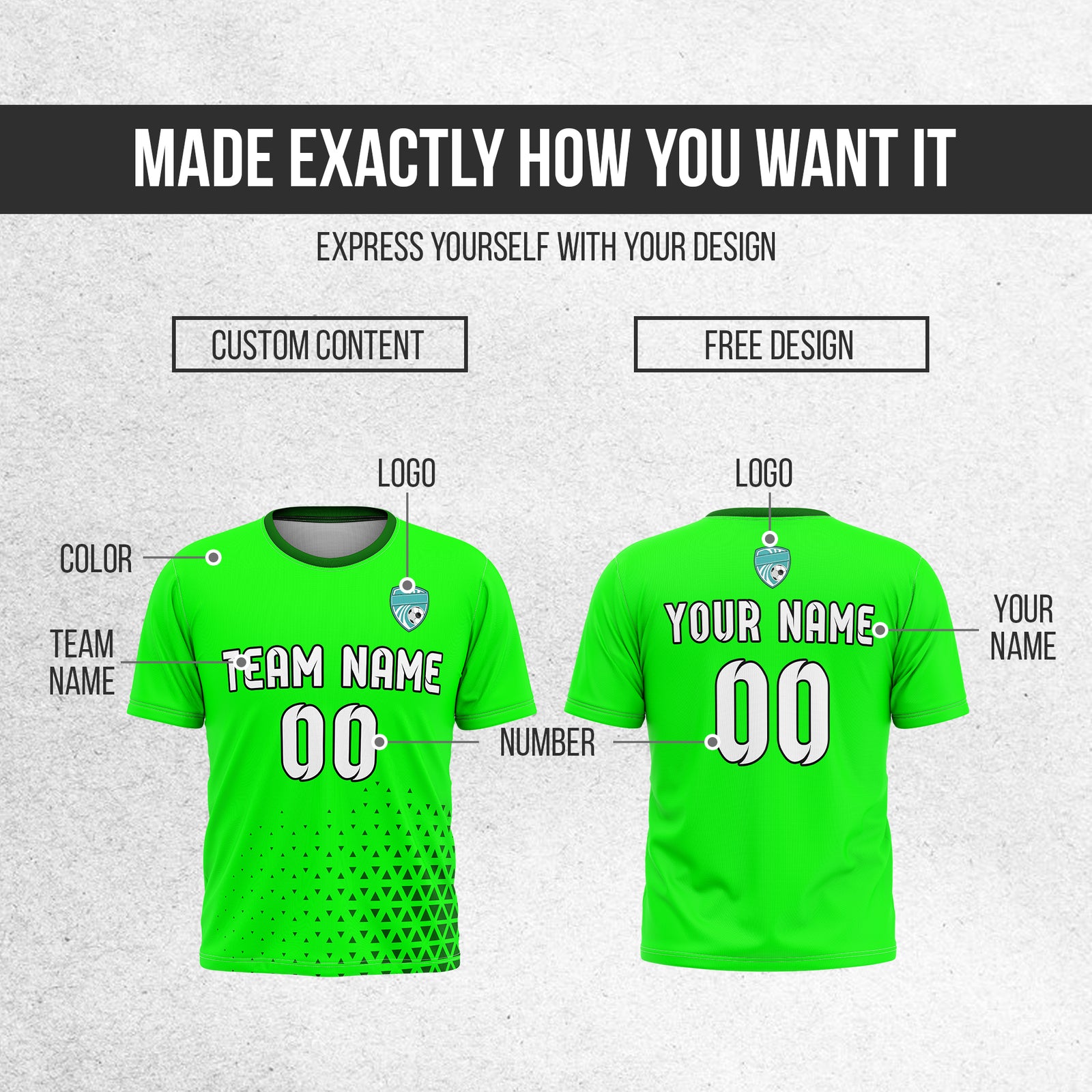 Soccer Jersey - Round Neck - Side Pattern - Design 3 - Neon Green
