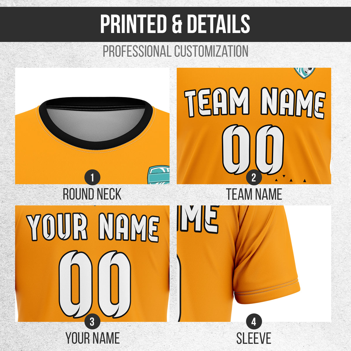 Soccer Jersey - Round Neck - Side Pattern - Design 3 - Orange