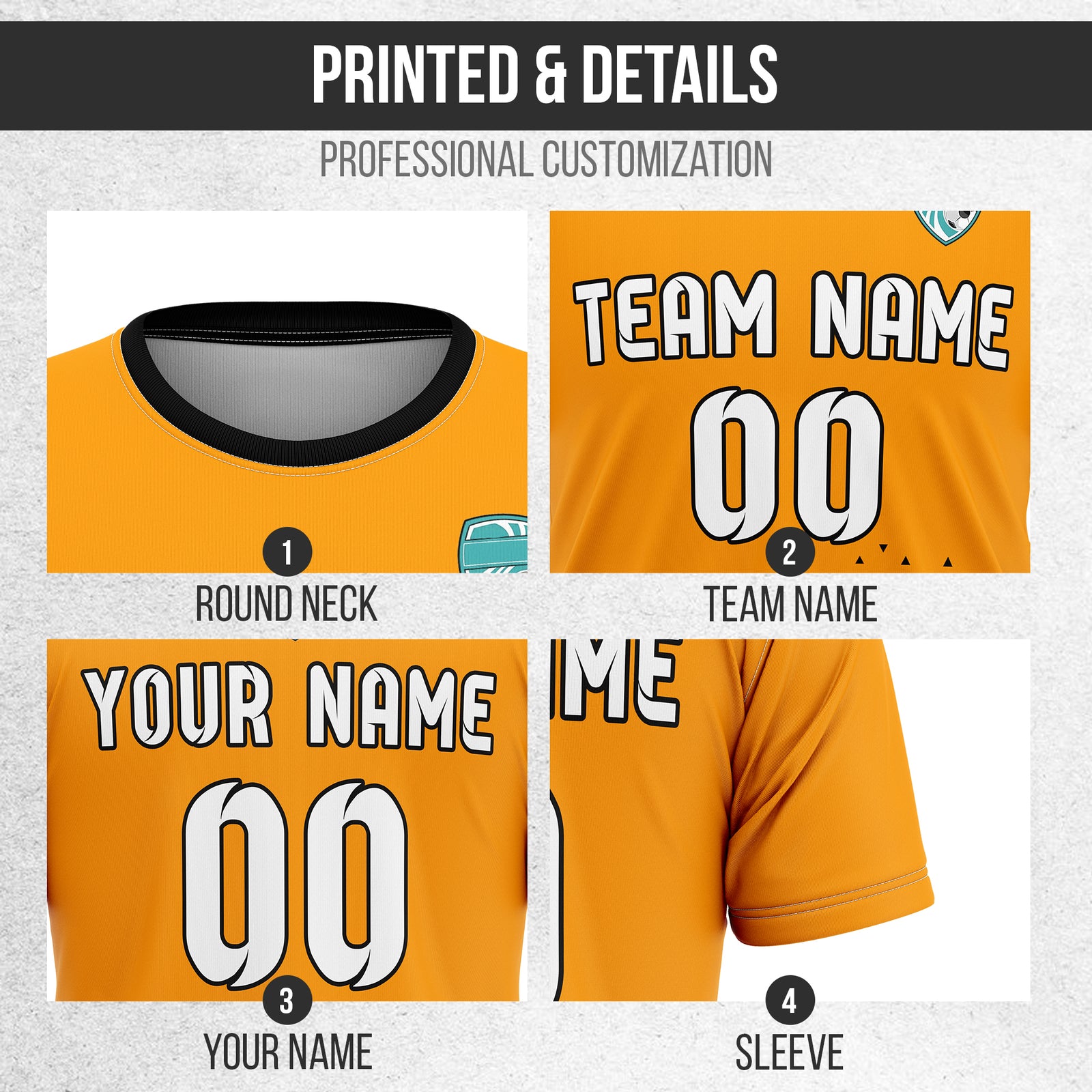 Soccer Jersey - Round Neck - Side Pattern - Design 3 - Orange