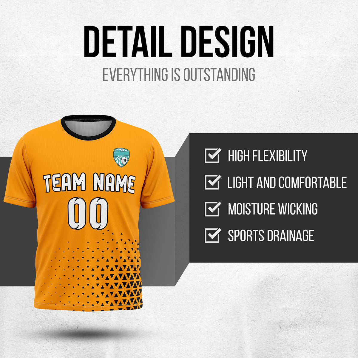 Soccer Jersey - Round Neck - Side Pattern - Design 3 - Orange