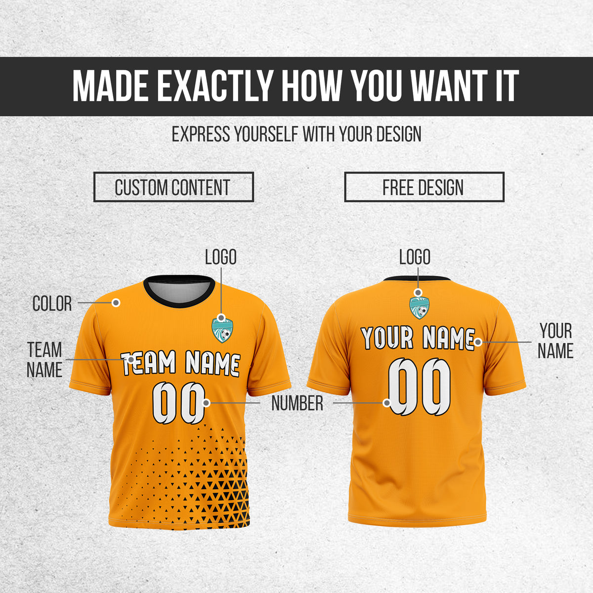 Soccer Jersey - Round Neck - Side Pattern - Design 3 - Orange