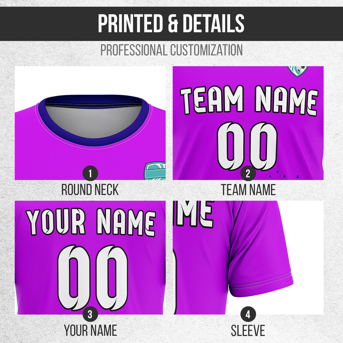 Soccer Jersey - Round Neck - Side Pattern - Design 3 - Purple