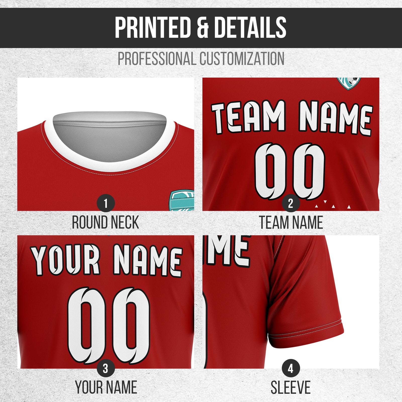 Soccer Jersey - Round Neck - Side Pattern - Design 3 - Red