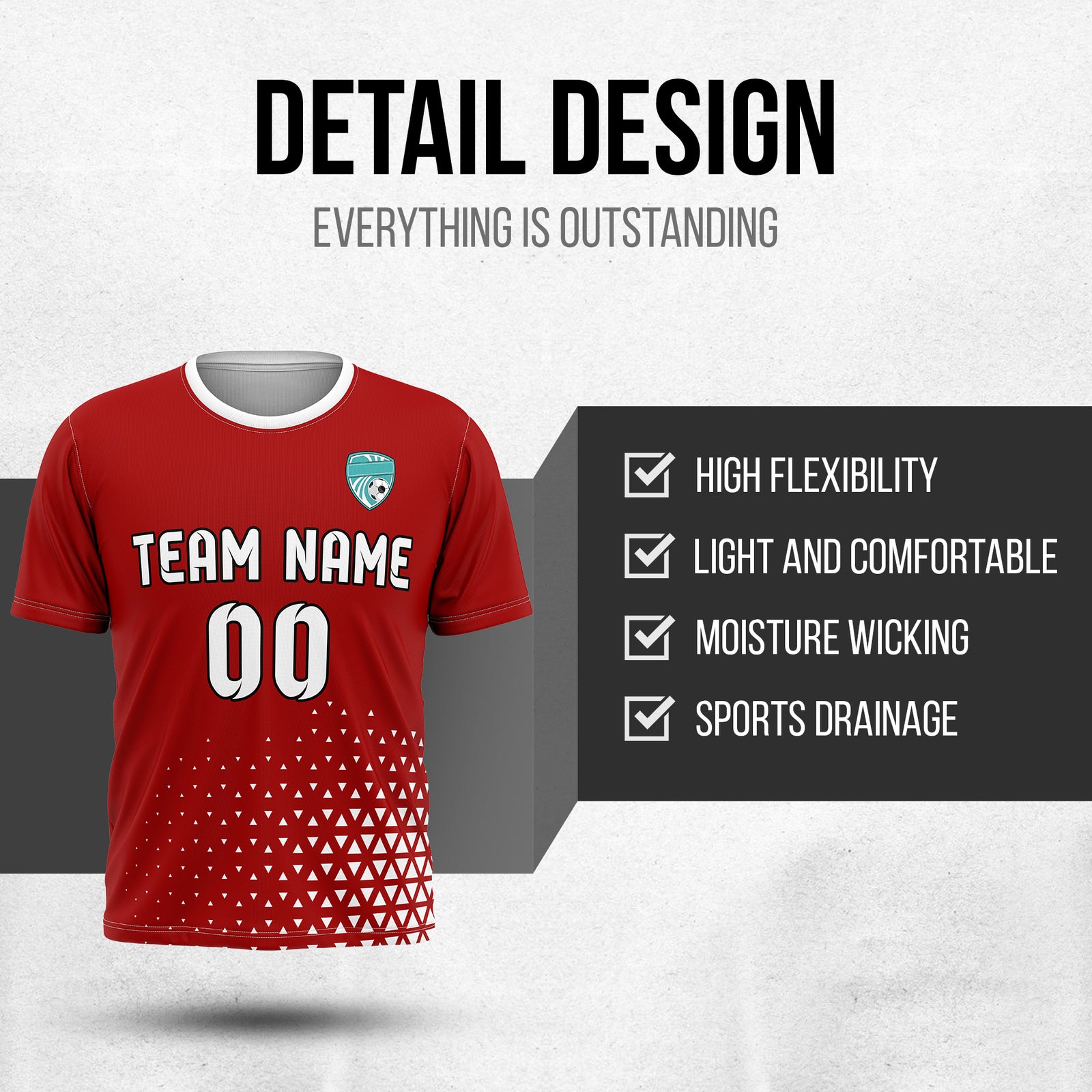 Soccer Jersey - Round Neck - Side Pattern - Design 3 - Red