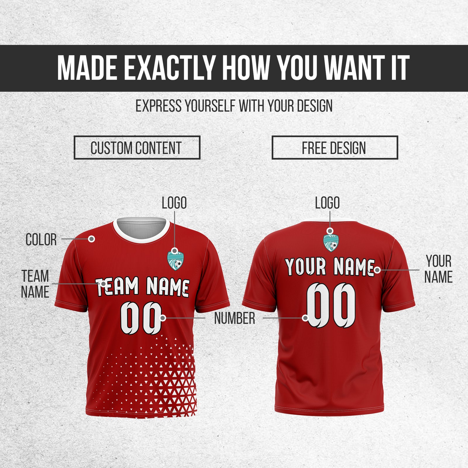 Soccer Jersey - Round Neck - Side Pattern - Design 3 - Red